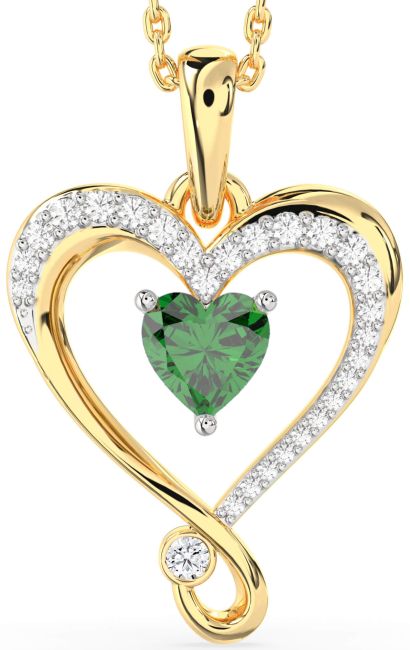 Diamond & Emerald Gold Silver Heart Necklace