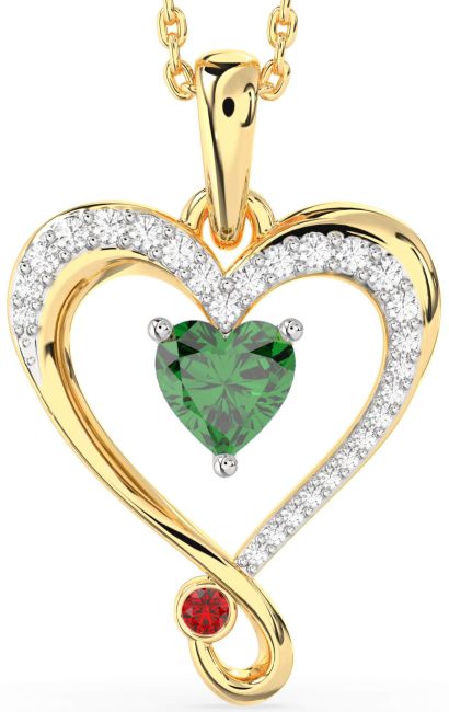 Diamond Emerald & Ruby Gold Silver Heart Necklace