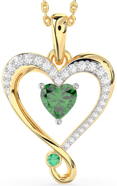 Diamond Emerald Gold Silver Heart Necklace