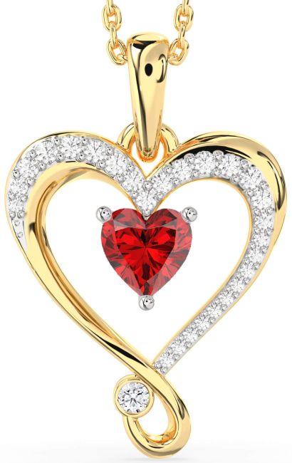 Diamond & Ruby Gold Silver Heart Necklace