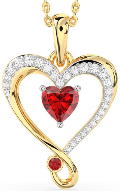Diamond Ruby Gold Silver Heart Necklace