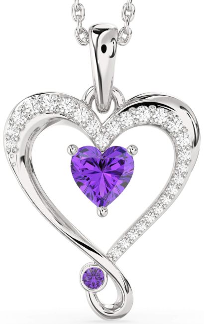 Diamond Amethyst Silver Heart Necklace