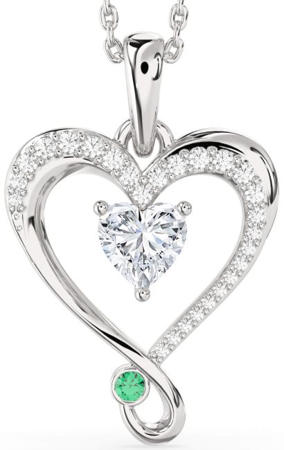Emerald & Diamond Silver Heart Necklace