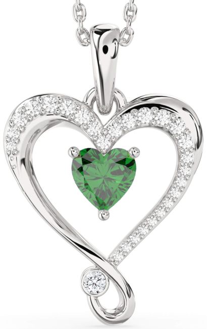 Diamond & Emerald Platinum Heart Necklace