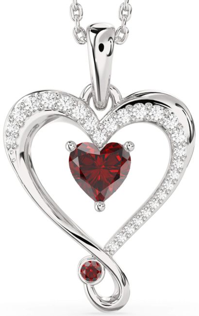 Diamond Garnet Silver Heart Necklace