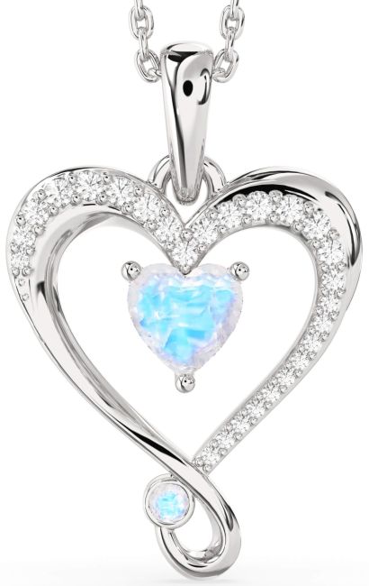 Diamond Moonstone Silver Heart Necklace