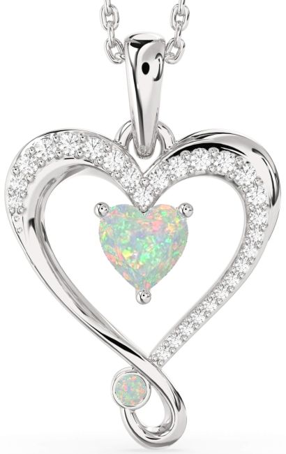 Diamond Opal Silver Heart Necklace