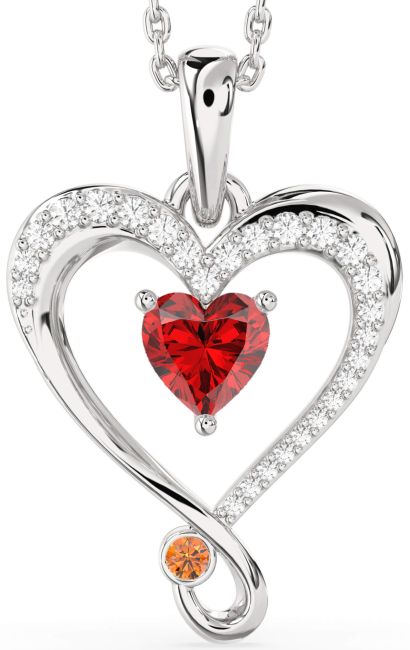 Diamond Ruby & Citrine Silver Heart Necklace