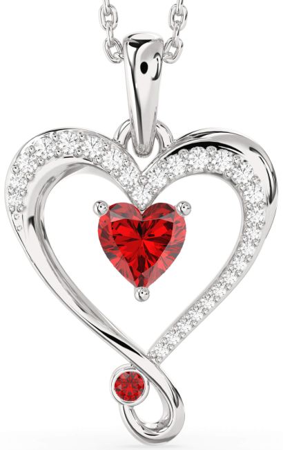 Diamond Ruby Silver Heart Necklace