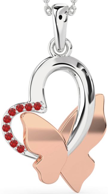 Ruby Rose Gold Silver Heart Butterfly Necklace