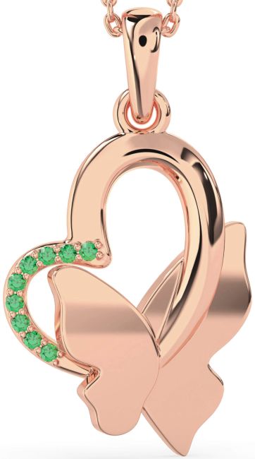 Emerald Rose Gold Heart Butterfly Necklace