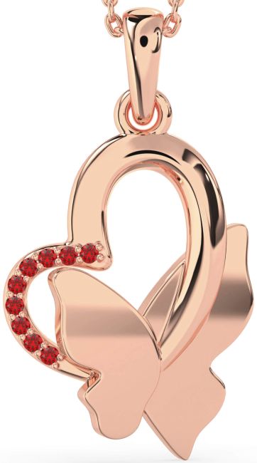 Ruby Rose Gold Heart Butterfly Necklace