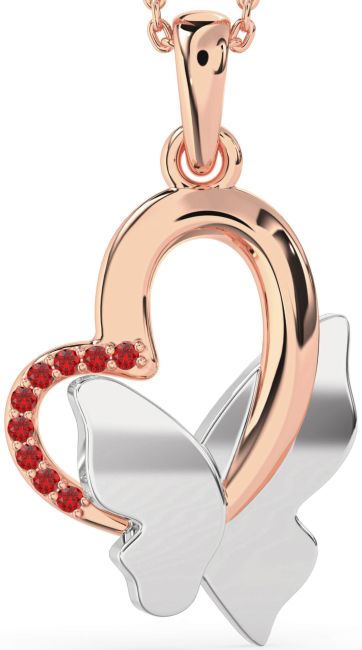 Ruby Rose Gold Silver Heart Butterfly Necklace