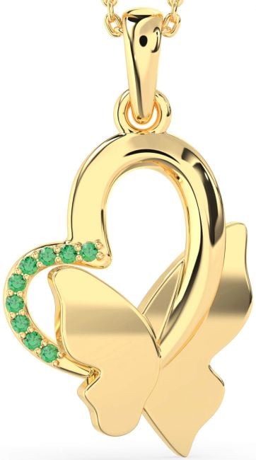 Emerald Gold Heart Butterfly Necklace
