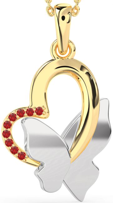 Ruby Gold Silver Heart Butterfly Necklace