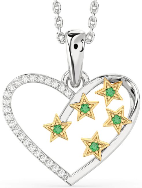 Diamond Emerald Gold Silver Heart Star Necklace