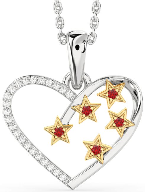 Diamond Ruby Gold Silver Heart Star Necklace