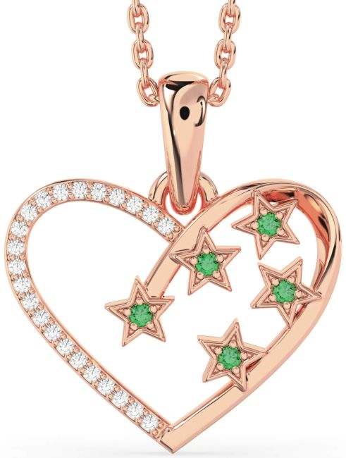 Diamond Emerald Rose Gold Heart Star Necklace
