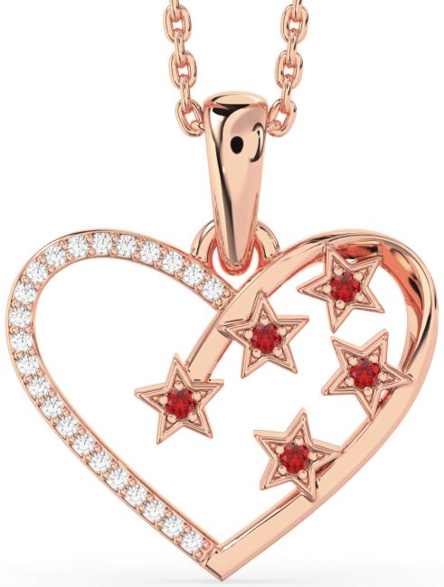 Diamond Ruby Rose Gold Heart Star Necklace