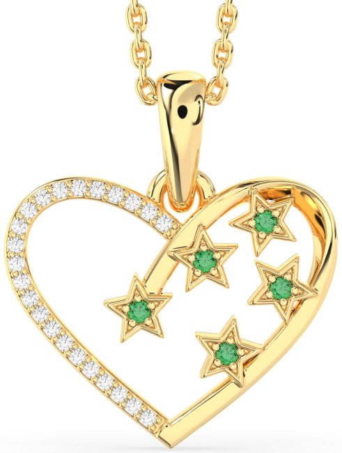 Diamond Emerald Gold Heart Star Necklace