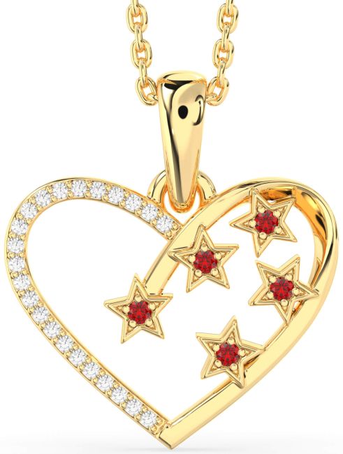 Diamond Ruby Gold Heart Star Necklace