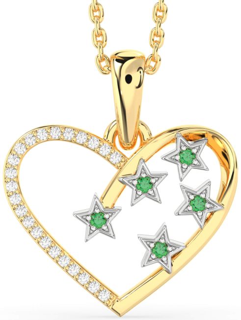 Diamond Emerald Gold Silver Heart Star Necklace