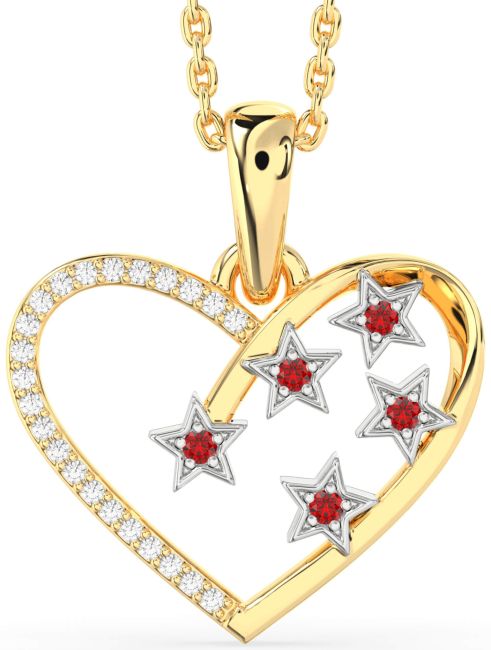 Diamond Ruby Gold Silver Heart Star Necklace