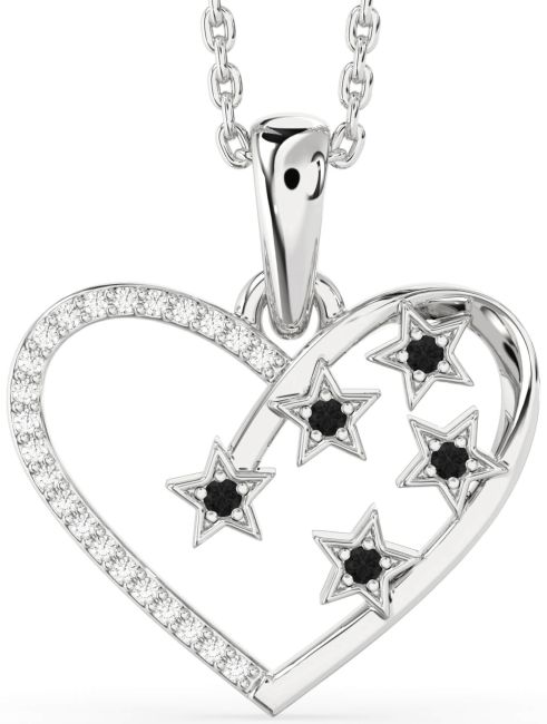 Black Diamond Silver Heart Star Necklace