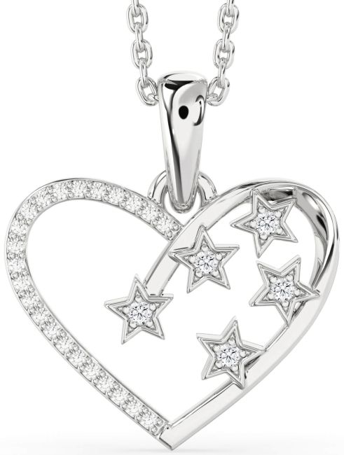 Diamond White Gold Heart Star Necklace