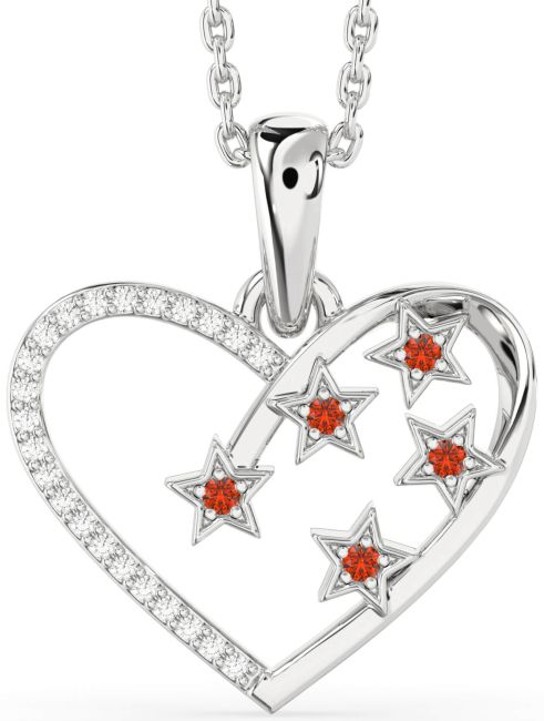 Diamond Fire Opal Silver Heart Star Necklace