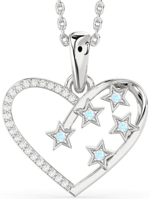 Diamond Moonstone Silver Heart Star Necklace
