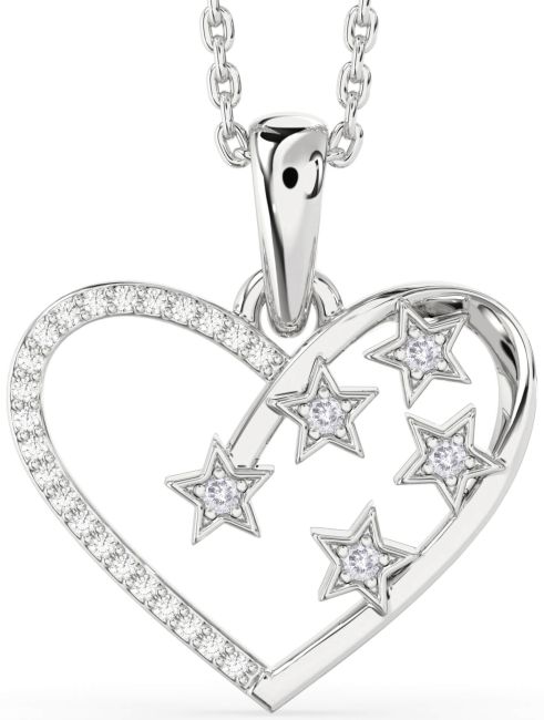 Salt & Pepper Diamond Silver Heart Star Necklace