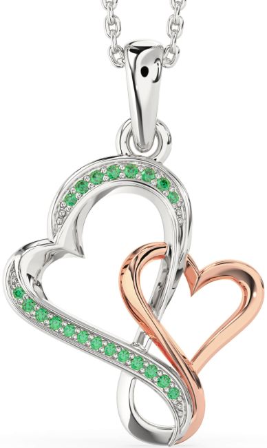 Emerald Rose Gold Silver Heart Infinity Necklace