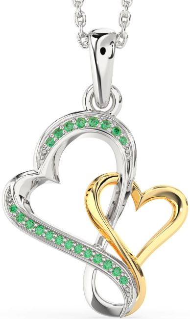 Emerald Gold Silver Heart Infinity Necklace