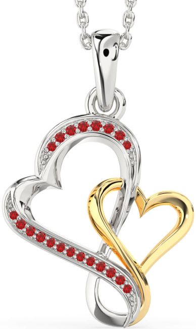 Ruby Gold Silver Heart Infinity Necklace