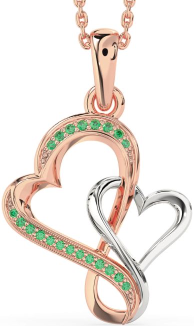Emerald Rose Gold Silver Heart Infinity Necklace