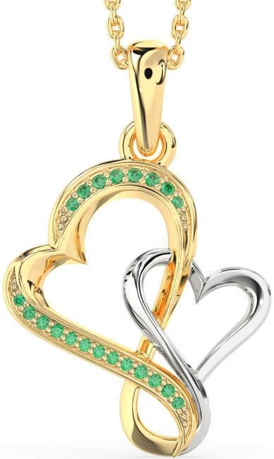 Emerald Gold Silver Heart Infinity Necklace