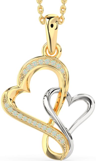 Opal Gold Silver Heart Infinity Necklace