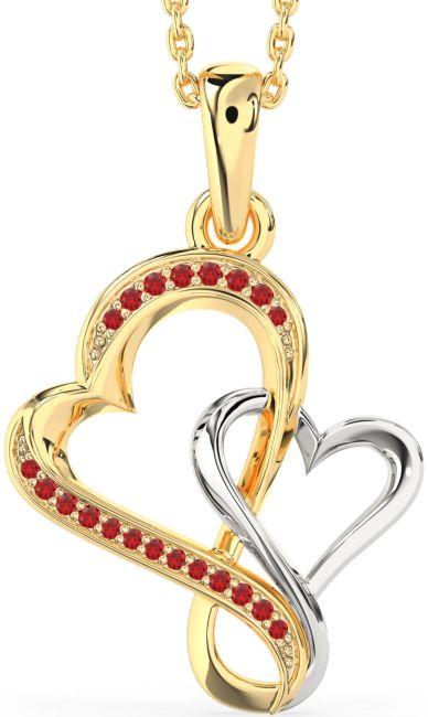 Ruby Gold Silver Heart Infinity Necklace