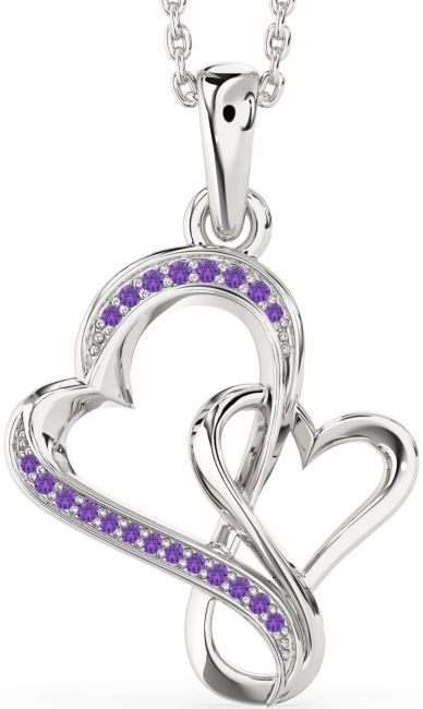 Amethyst Silver Heart Infinity Necklace