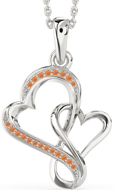 Citrine Silver Heart Infinity Necklace