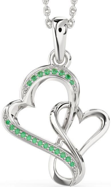 Emerald Platinum Heart Infinity Necklace