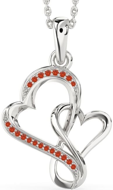 Fire Opal Silver Heart Infinity Necklace