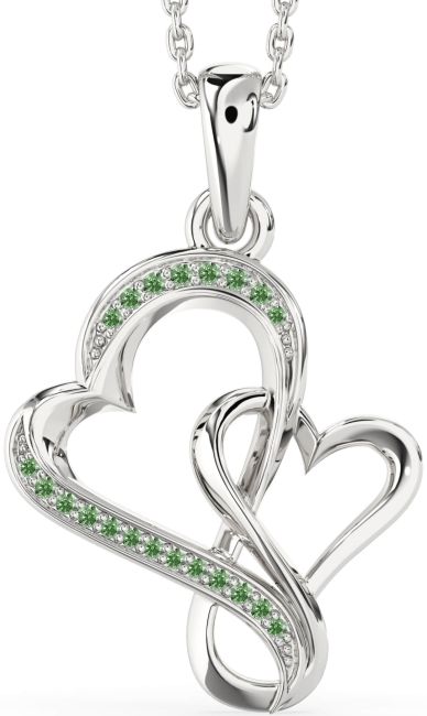 Green Diamond Silver Heart Infinity Necklace