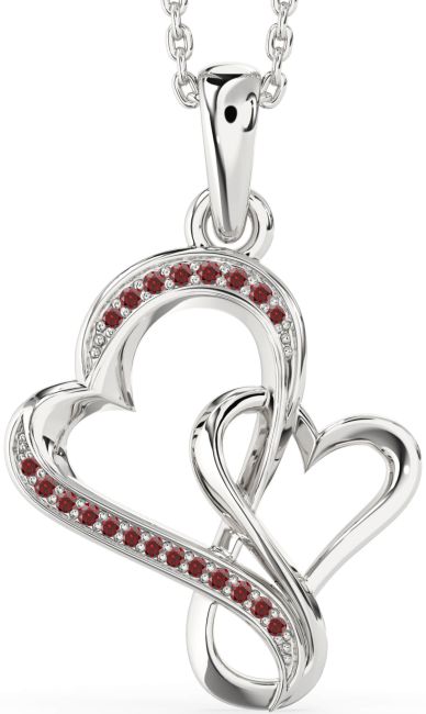 Garnet Silver Heart Infinity Necklace