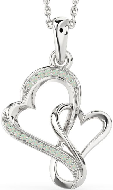 Opal Silver Heart Infinity Necklace