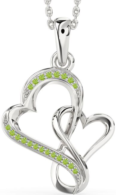 Peridot Silver Heart Infinity Necklace