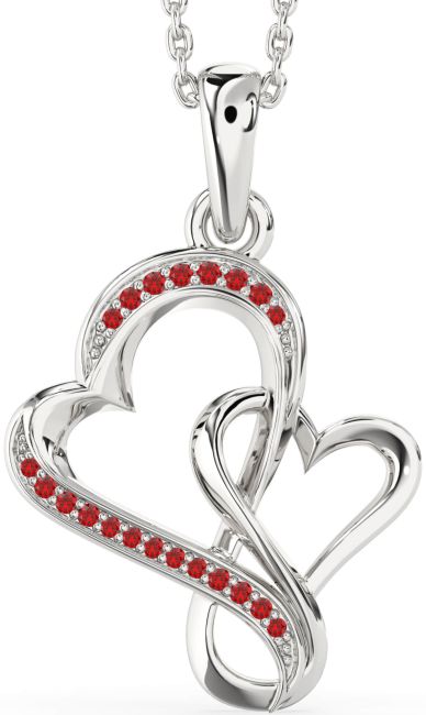 Ruby Silver Heart Infinity Necklace