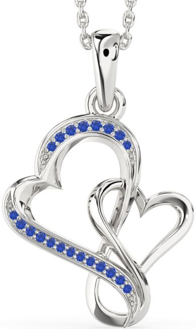 Blue Sapphire Silver Heart Infinity Necklace