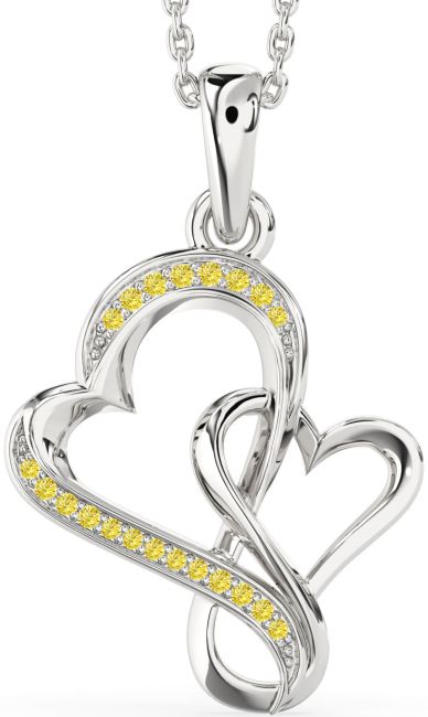 Yellow Diamond Silver Heart Infinity Necklace